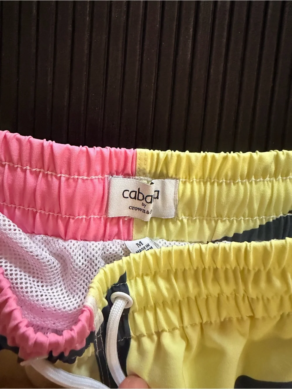 crown & ivy Bright Pink, Yellow & Navy Geometric Swim Trunks